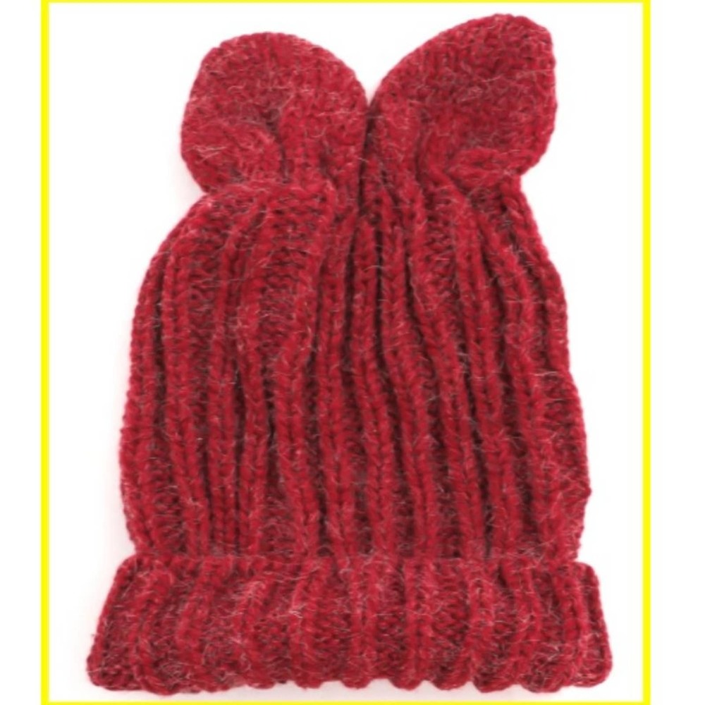 Knitted Bunny Ear Beanie- Red